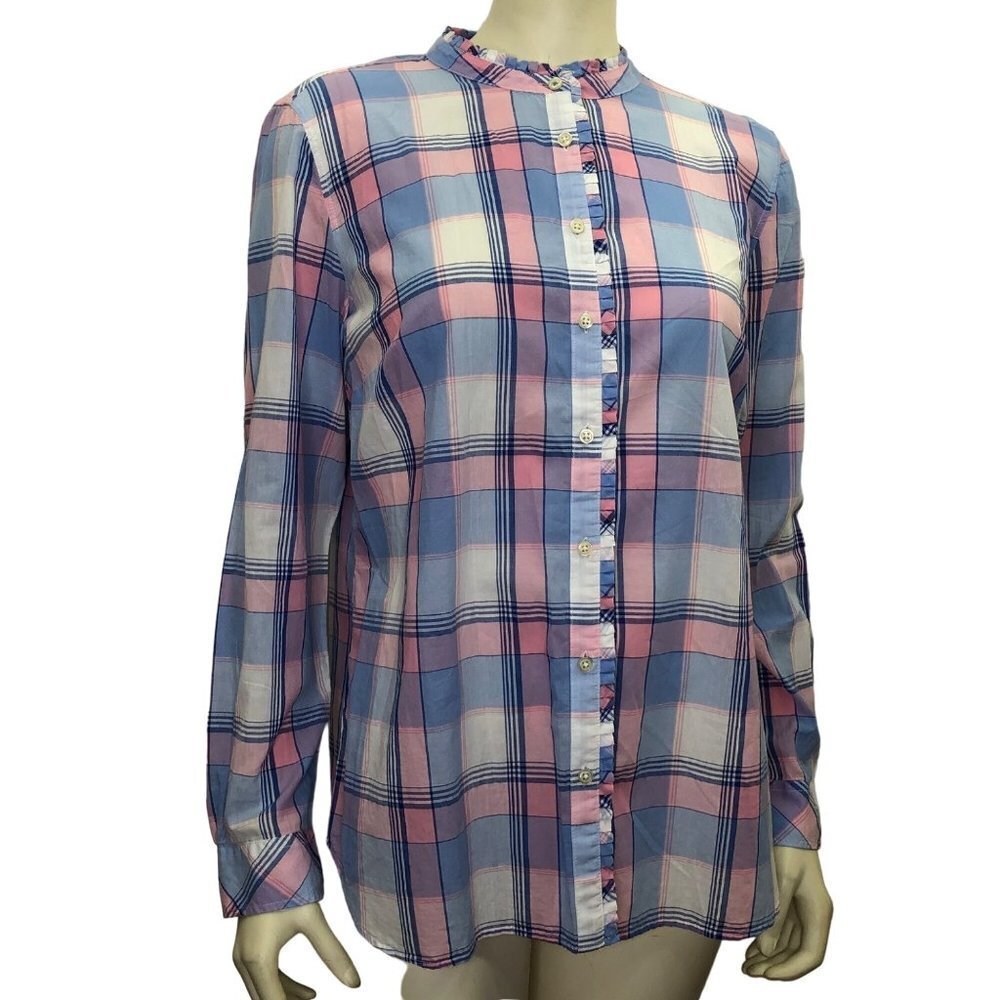 TALBOTS COTTON BUTTON DOWN LIGHT LONG SLEEVE TOP MD